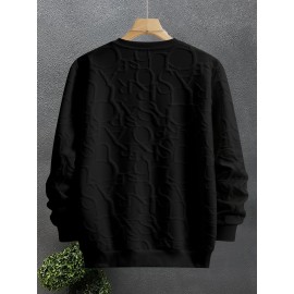 Men's Jacquard Design Crew Neck Sweatshirt, Casual Streetwear Pullover Basic Long-Sleeve T-Shirt Sportswear with Ribbed Hem, Long Sleeve T Shirts For Men