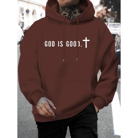 [Men's Cross Print Hooded Sweatshirt] Black Men's 