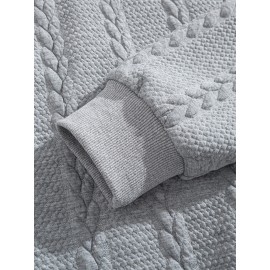 Jacquard Preppy Collared Neck Long Sleeve Embroidered Loose Fit Regular Length Knit Fabric Hoodie