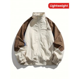 Men's Casual Full-Zip Color Block Jacket, Lightweight Comfy Blouson Jacket For Spring/Fall Outdoor Activity