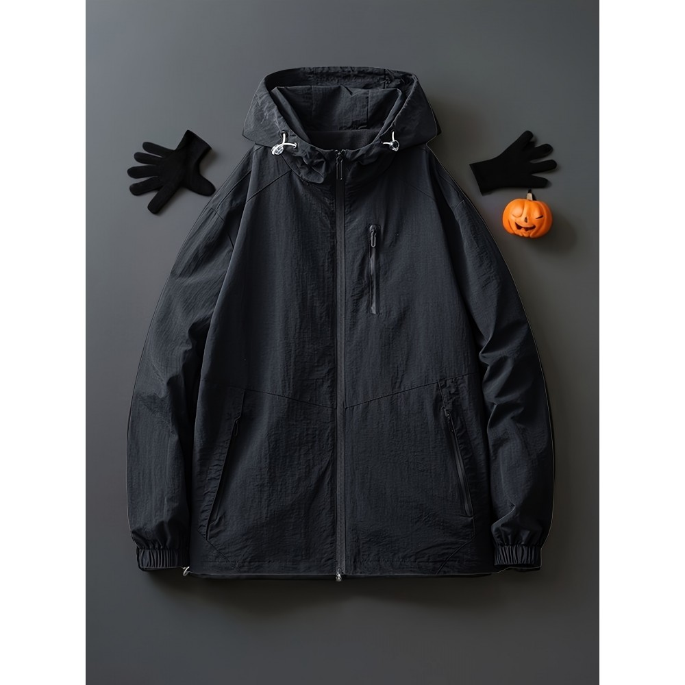 1pc Men's Casual Hooded Jacket, Solid Color, Long Sleeve, Regular Fit, Non-Stretch Fabric, Multiple Pockets, Woven Outerwear for Spring/Fall