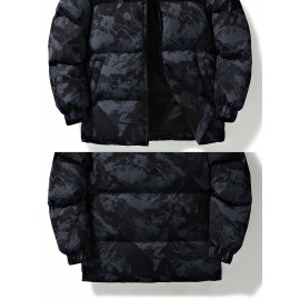 Men'S Retro Vintage Money Print Jacket - Stylish Black & White Patterned Coat with Stand Collar, Zipper Closure, and Pockets for Casual or Daily Wear, Casual Outerwear | Vintage Style Coat | Polyester Fiber Jacket