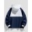 Men'S Hooded Windbreaker Jacket - Navy & White Color Block, Loose Fit with Zipper Pockets, Casual Outdoor Spring/Fall Coat for Casual Attire, Windbreaker Jacket, Spring Outerwear, Contrast Color Design, Durable Fabric