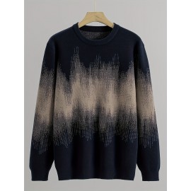 Men's Casual Gradient Color-Block Knit Sweater - Soft Stretch Round Neck Pullover, Machine Washable Slim Fit for Autumn Winter, Cute Sweaters, Durable Winter Wear, Medium Elasticity Fabric