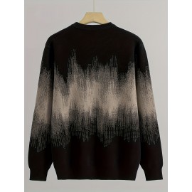 Men's Casual Gradient Color-Block Knit Sweater - Soft Stretch Round Neck Pullover, Machine Washable Slim Fit for Autumn Winter, Cute Sweaters, Durable Winter Wear, Medium Elasticity Fabric