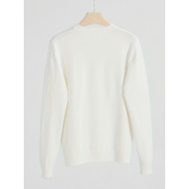 Men'S Casual V-Neck Sweater - Soft Knit, Long Sleeve, Solid White, Perfect for Fall & Winter, Versatile for Outdoor & Indoor Wear, Winter Clothing | Vneck Sweater | Knit Construction