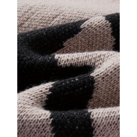 [Men's Geometric Sweater] Xingfan Men's Geometric Print Pullover Sweater | Drop Shoulder Casual Long Sleeve Round Neck Knit Top with Ribbed Detailing, Autumn Winter Warmth, Regular Fit for Casual Attire