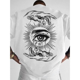 Men'S Summer Casual T-Shirt with Dark Art Eye & Hand Print, Lightweight Polyester, Quick-Dry & Machine Washable, Loose Fit for Outdoor Sports & Social Gatherings, Streetwear Style, Round Neck, Breathable Fabric