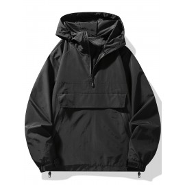 Men's Windproof Hooded Jacket - Casual Outdoor Pullover with Zipper Pockets, Long Sleeve, Machine Washable, Green Polyester Fabric for Spring/Fall, Windbreaker Jacket